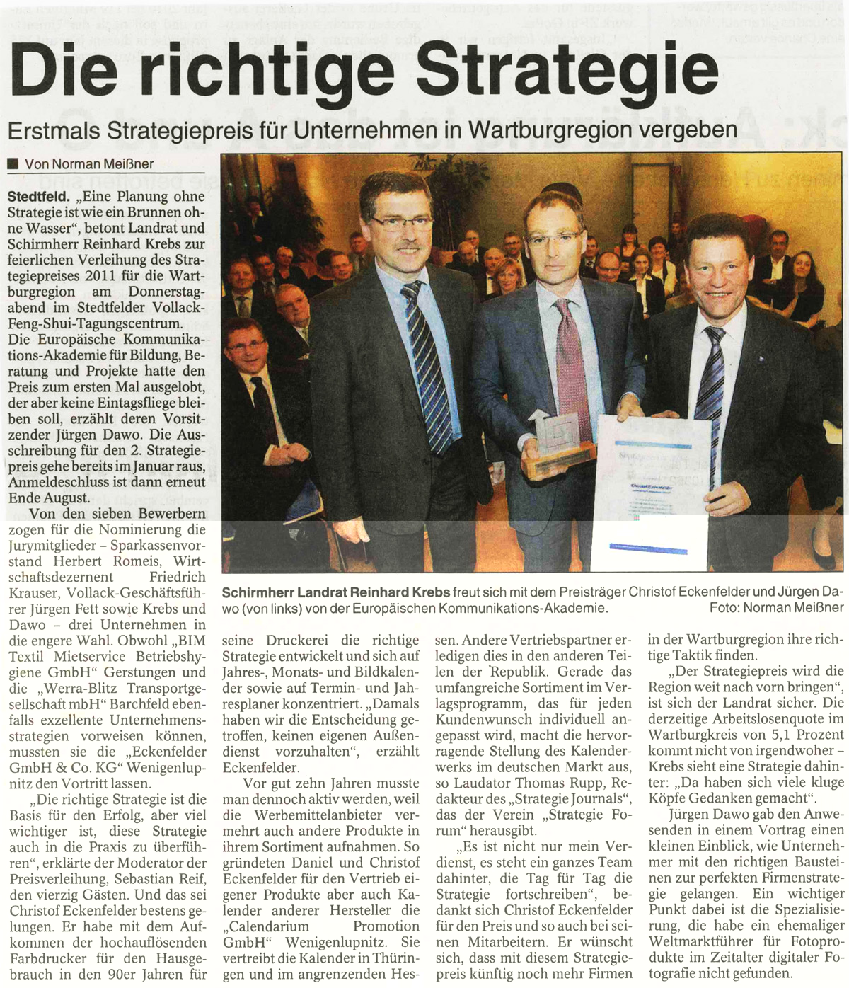 Strategiepreis 2012 der Wartburgregion
